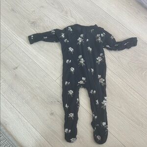Kyte bay Black Floral Zip-Front Baby One-Piece